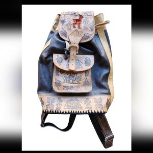 Puro Cuero Backpack  Leather Adjustable Straps Aztec Southwest Bag Purse